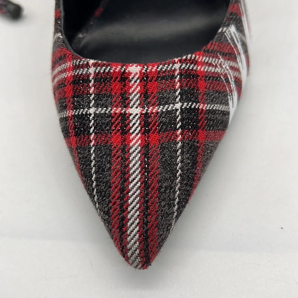 Aldo Red Tartan High Heels with White Racing Stripes size 6 - Picture 10 of 11